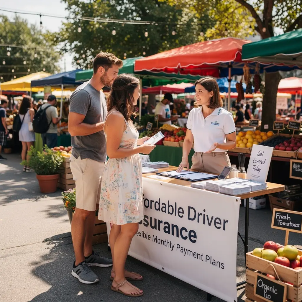 Страховой полис для водителей, изображение автомобиля с защитной оболочкой на фоне города.